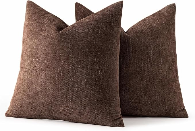 MIULEE Textured Chenille Throw Pillow Covers 20x20 Inch Red Brown | Pack of 2 Decorative Soft Throw Pillows, Solid Textured Cushion Covers, Modern Home Decor for Couch Sofa Bedroom Living Room