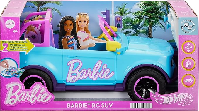 Barbie Hot Wheels RC SUV, Remote-Control Pink Vehicle That Fits 2 Fashion Dolls & Accessories, Includes Kid-Applied Stickers for Customization