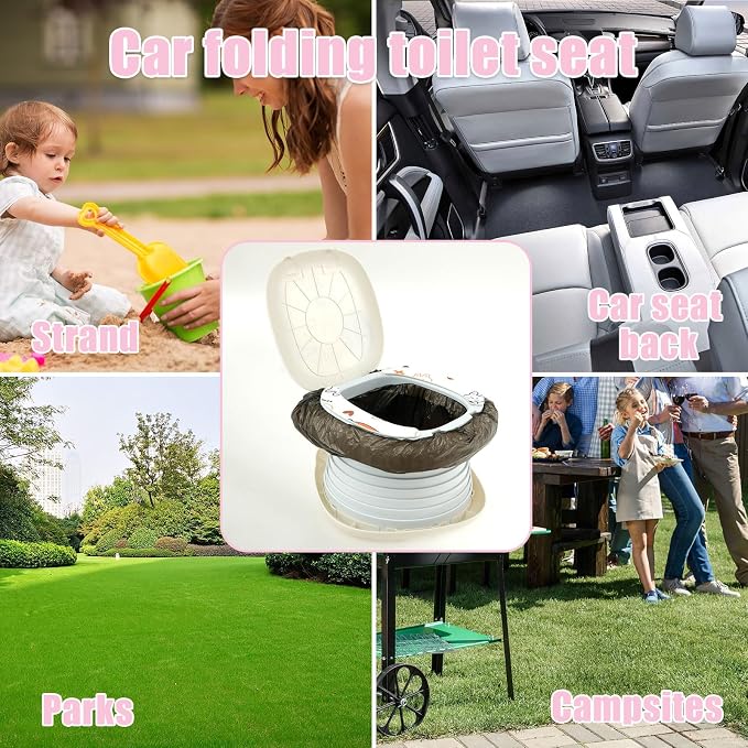 Travel Potty for Kids, Toddler ABS Plastic Portable Potty with Stable, Anti-Slip Bottom Sturdy Curve Design, Foldable Potty with Garbage Bags for Car Indoor Outdoor Travel