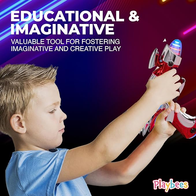 Light-Up Noise Blaster - Red & Blue 2 Pack - 11.5 Inches - Super Spinning Space Sound Effects with Futuristic Power Galaxy Ranger FX for Party Favor, Novelty, Bag Stuffer for Ages 5+