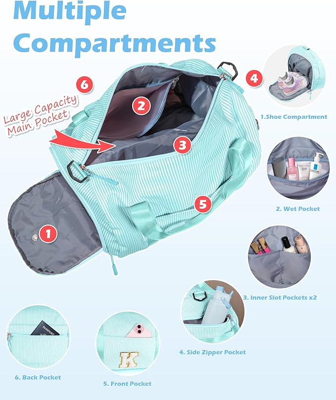 Gifts for Grandkids, Girls Travel Duffle Bag, Kids Initial Overnight Bags with Shoe Compartment, Personalized Weekend Bag with Cosmetic Pouch, Birthday Gift for 12 Year Old Girl (Letter Z)