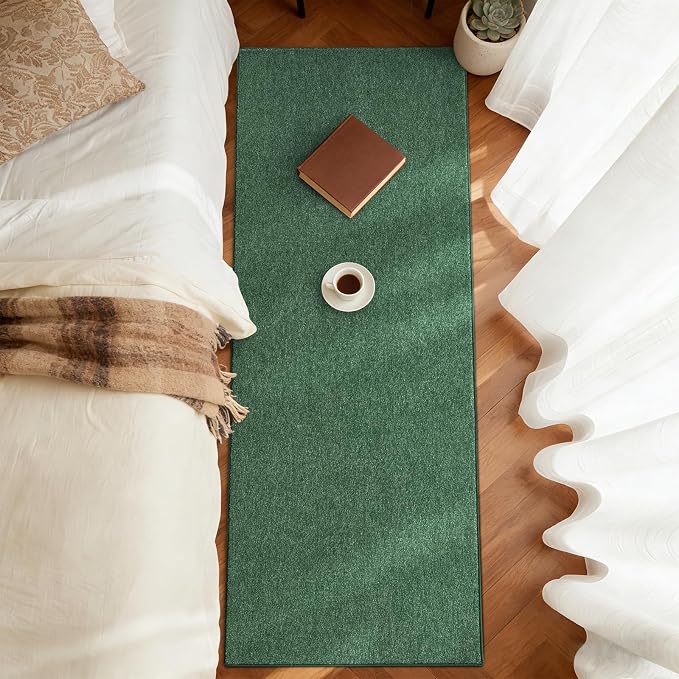 FinRèc 2x8 Washable Runner Rugs for Kitchen Hallway Bedroom, Low Pile Thin Rug Solid Color, Non-Slip Carpet Indoor for Home Decor (Green/White)