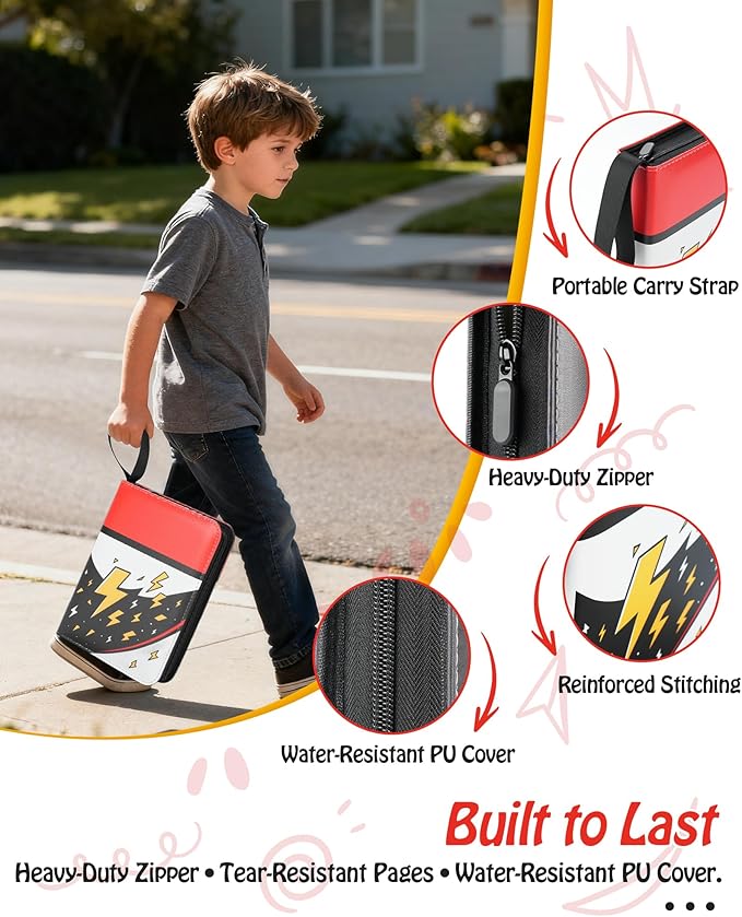 Trading Card Binder, 9-Pocket, Holds 1080 Cards, 120 Pages Side-Loading Card Album, PU Leather, Acid-Free Archival Sleeves, Durable Organizer for MTG, TCG & Sports Cards, Gift for Kids, Boys and Girls