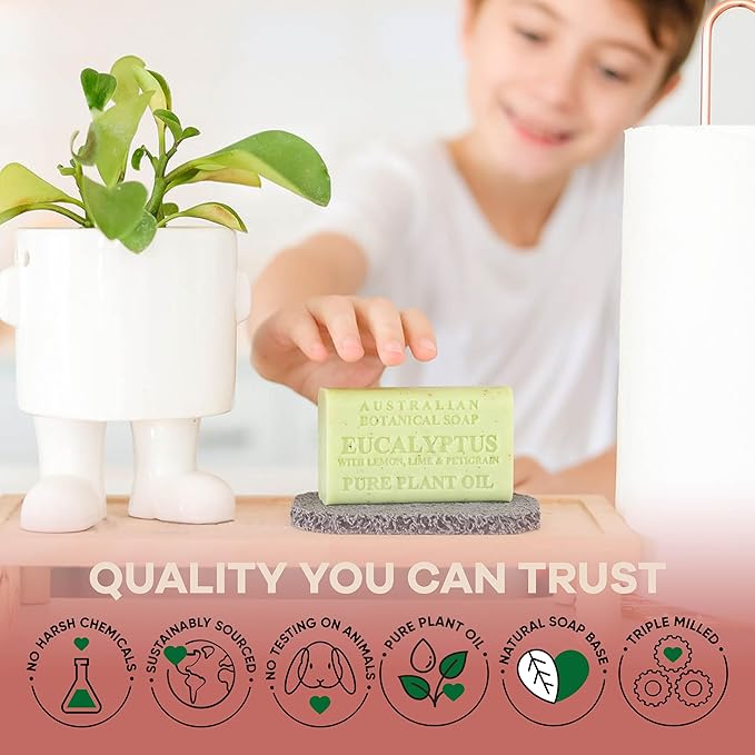 Australian Botanical Soap Eucalyptus with Lemon, Lime & Petitgrain – Triple Milled 6.6 oz Bar Soap with Shea Butter, Face Hand & Body Soap Bars, 4 Pack