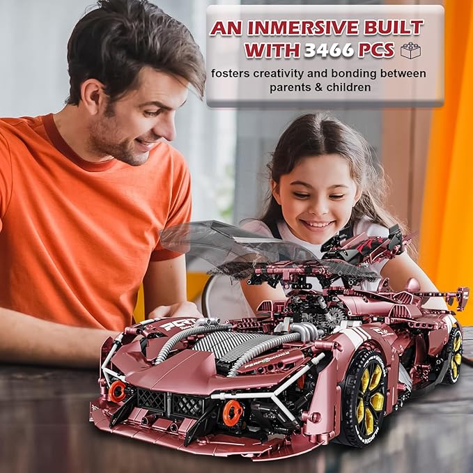 Sports Car Building Blocks Set for Adults, Lamb Terzo Millennio 1:8 Scale Race Car Model Building Toy Set Super Cars Display Model Collectible Set Gifts for Boys Teens(3466pcs)
