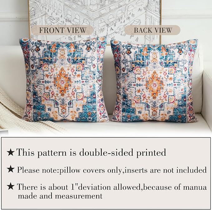 Boho Throw Pillow Covers 26x26 inch Set of 2,Boho Vintage Carpet Pattern Antique Ethnic Decor Double Sided Pattern Cushion Cover Soft Pillow Case Living Sofa Room Bed Square Pillow Cover