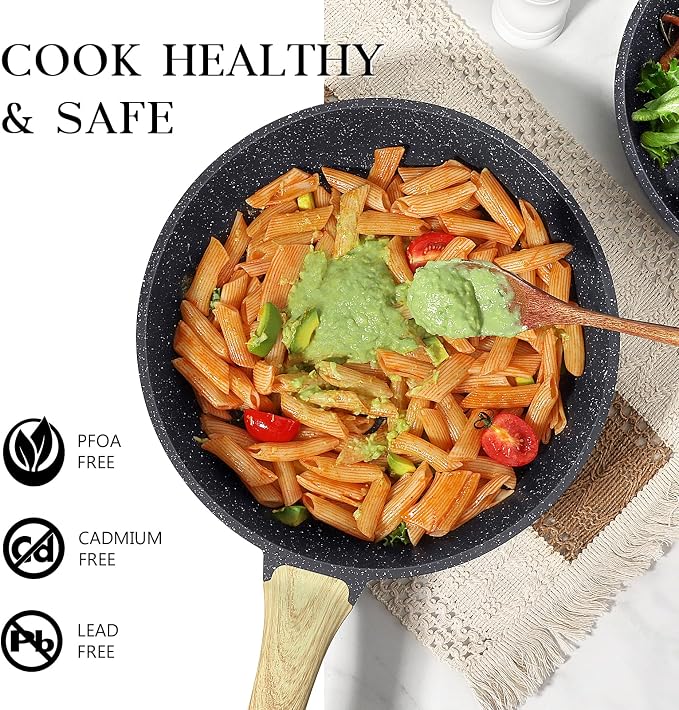GiPP Nonstick Frying Pan Skillet - 9.5" Grey Granite Non Stick Pans, Omelette Pan with Heat-Resistant Handle, Compatible with All Stovetops, PFOA Free