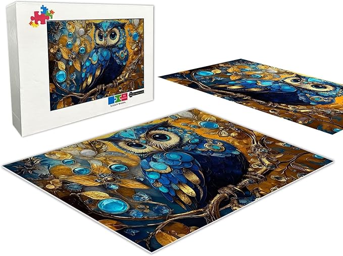 Cute Animals-Jewel Owl-1000 Piece Adult Jigsaw Puzzle with Big Blue Eyes|Great Gift for Jigsaw Puzzle Lovers