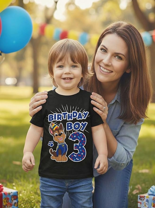 Paw Patrol Chase 3rd Birthday Boy Shirt - Toddler T-Shirt Gift Outfit for Party - Clothes for 3 Year Old Boys
