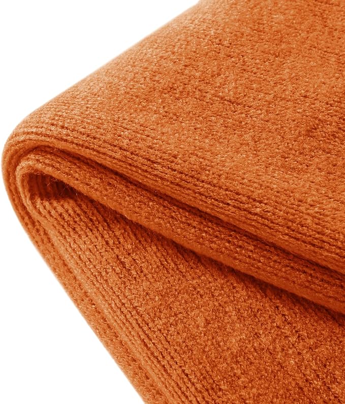Homiest Dark Orange Knitted Throw Blanket with Fringe, 50x60 Inch | Pure Acrylic, Lightweight & Breathable, All-Season Use, Machine Washable, Wrinkle & Fade Resistant, for Couch Sofa And Bed