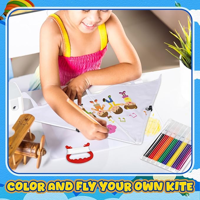 Syhood 50 Pcs DIY Kites for Kids Making Kit 20 Inch Summer Decorating Coloring Kites with Watercolor Pens and String Making Craft Kits for Outdoor Game and Activities