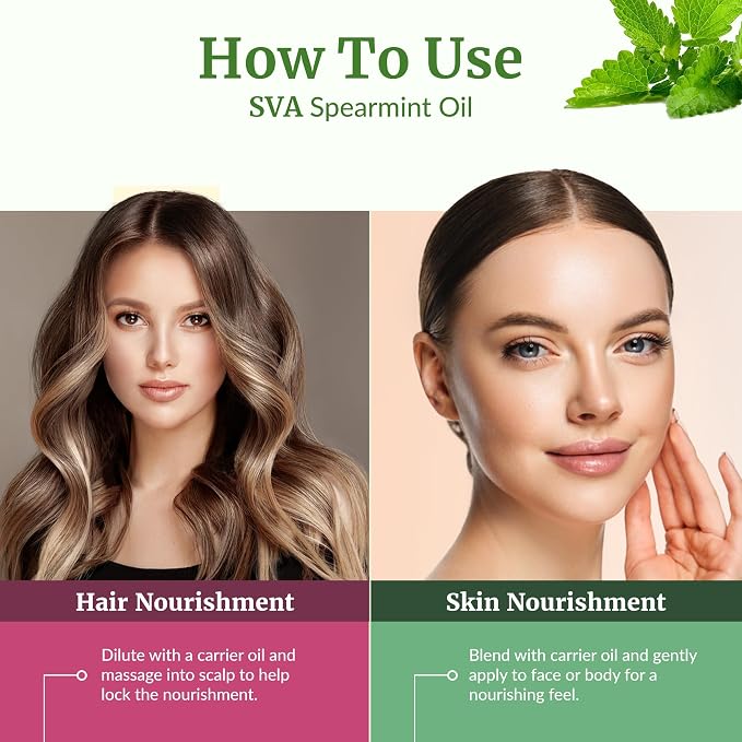 SVA Spearmint Essential Oil 4 Fl Oz – for Diffuser, Skin & Hair Care – Ideal for Massage & DIY Blends - with Dropper
