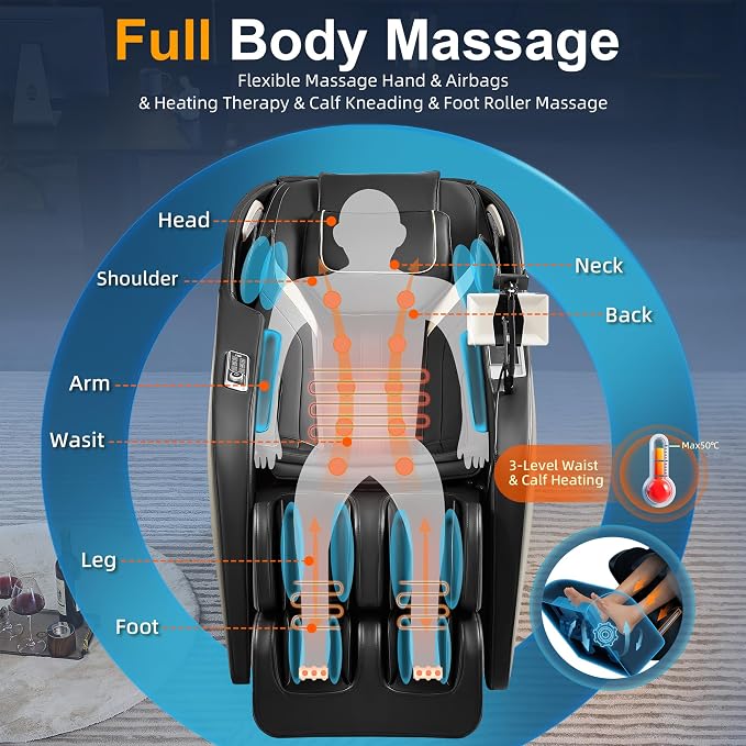 Upgraded 4D Massage Chair Full Body, Zero Gravity SL-Track Massage Chair Recliner with AI, Body Scan, Heating, Calf Kneading, Rocking Sleep Mode, Airbags, Foot Rollers, 18 Auto Modes
