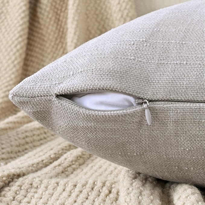 Set of 4 Soft Textured Decorative Throw Pillow Covers 12X20 Inch Cozy Farmhouse Cushion Cover Square Accent Pillow Cases for Bed Couch Sofa Living Room, Light Grey
