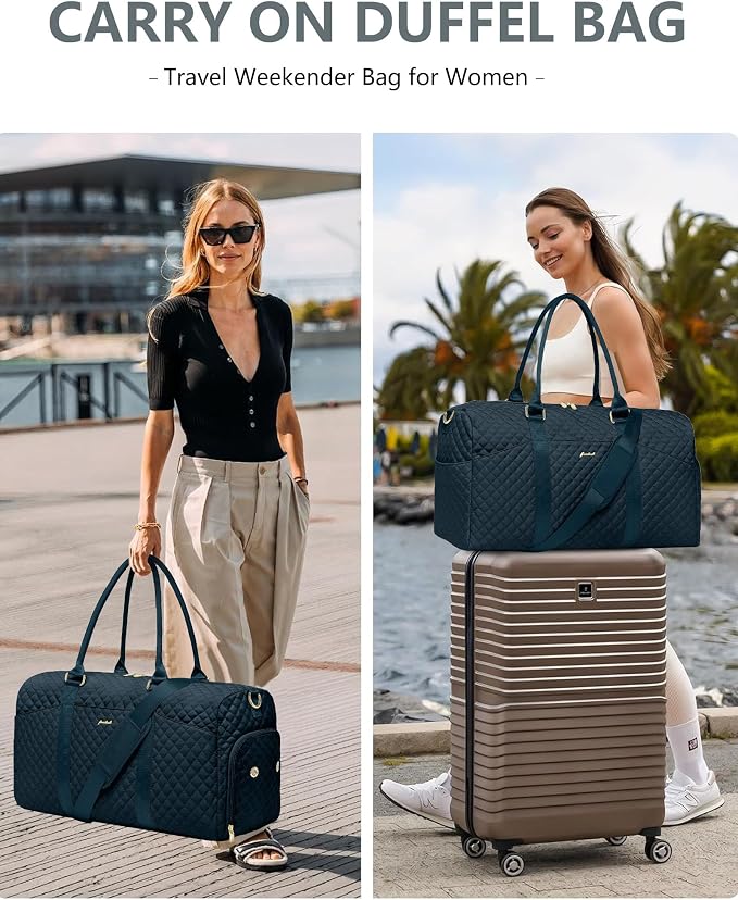 Women Weekender Travel Duffle Bag: Travel Duffel Overnight Bags with Shoe Compartment Large Carry on Tote with Toiletry Bag Weekend Traveling Yoga Gym Hospital Bag for Women with Wet Pocket
