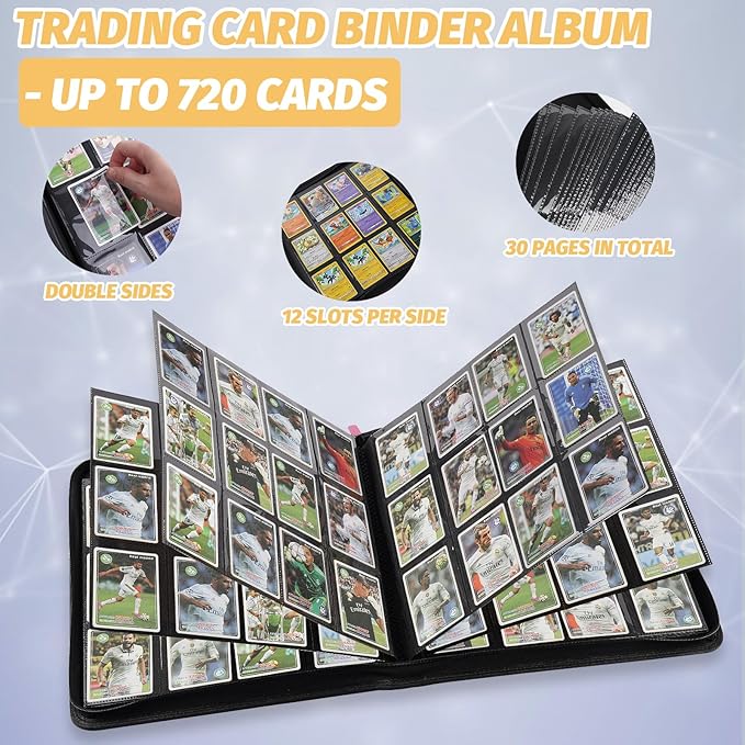 Trading Card Binder 12 Pocket, GERMUN PU Cover Card Binder for 720 Cards, Premium Trading Card Holder Folders, Double Sided Pocket Card Album for MTG, TCG (Pink)