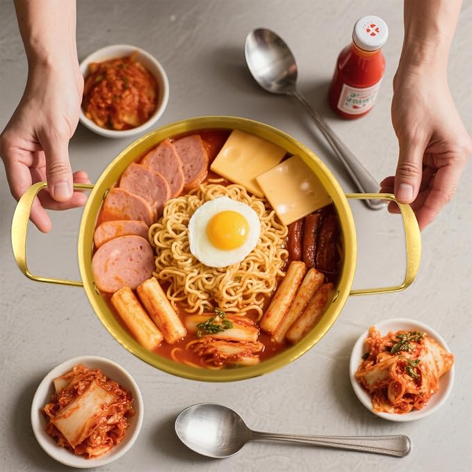 4 Sizes Korean Ramen Pot,Stainless Steel Noodle Cooking Pots for Stove,Gold | Golden Ramen Cooker with Handles for Pasta Soup, Fast Heating Everyday Pan for Home Outdoor Use