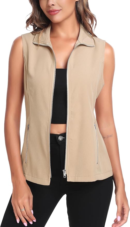MISS MOLY Women's Lightweight Vest Casual Zip Up Utility Vest Hiking Golf Sleeveless Jackets with Pockets