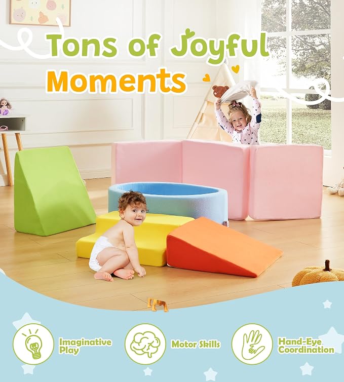 Elftopia Foam Climbing Blocks with Ball Pit & Stairs for Toddlers Aged 1-3 -Soft Playset for Indoor Crawling, Foam Playground Set for Baby to Active Playing Inside -(Balls NOT Included),Multicolored