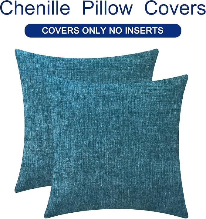 CaliTime Decorative Couch Throw Pillow Covers 20 X 20 Inches Ocean Blue | Pack of 2, Cozy Chenille Cushion Cases for Sofa Bed Living Room Farmhouse Home