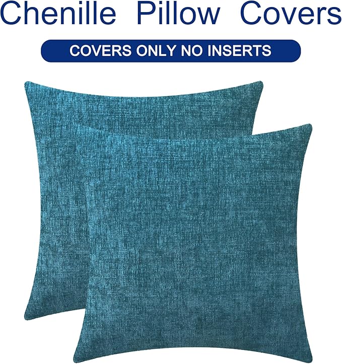 CaliTime Decorative Couch Throw Pillow Covers 16 X 16 Inches Ocean Blue | Pack of 2, Cozy Chenille Cushion Cases for Sofa Bed Living Room Farmhouse Home