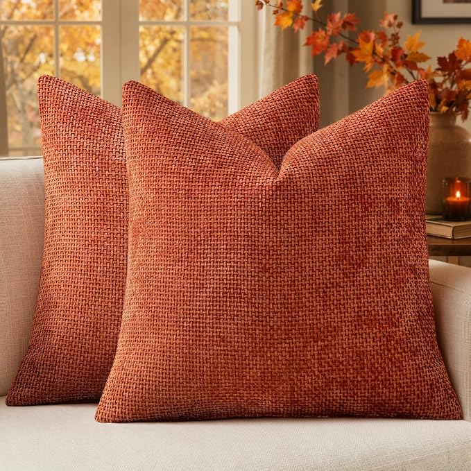 MIULEE Fall Decorative Couch Throw Pillow Covers 20x20 Burnt Orange 2 Pack | Modern Boho Accent, Soft Chenille Pillow Covers, Farmhouse Cushion Cases for Home Decor Bed Sofa Living Room