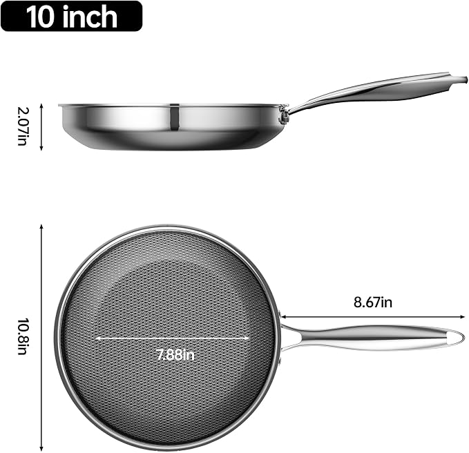 Hybrid Nonstick 10 Inch Frying Pan,Non Stick Frying Pan,PFAS PFOA PTFE Free,Stay-Cool Handle, Dishwasher-Friendly, Oven-Safe Up to 600°F, Induction Ready, Compatible with All Cooktops