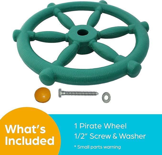 Jungle Gym Kingdom Playground Accessories - Pirate Ship Wheel for Kids Outdoor Playhouse, Treehouse, Backyard Playset Or Swingset - Wooden Attachments Parts (Green)