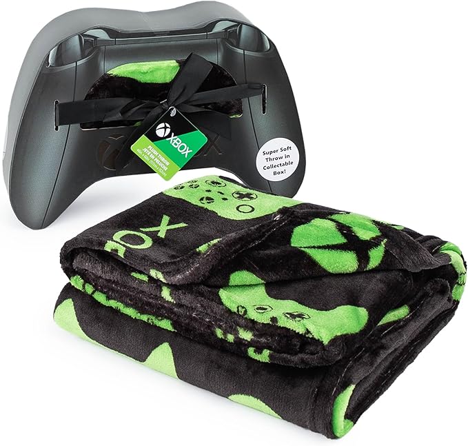 Jay Franco Xbox Throw Blanket with Game Controller Gift Box - Plush Throw Measures 46 x 60 Inches - Kids Super Soft Special Edition Fleece Gamer Bedding