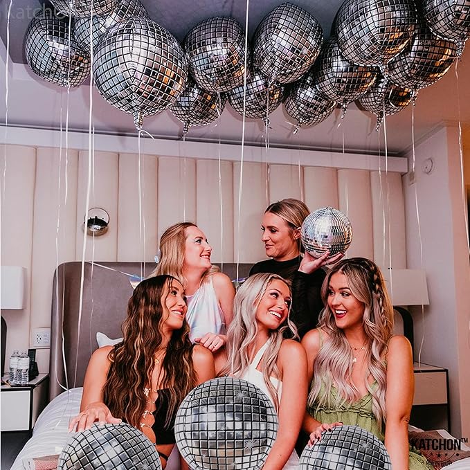 KatchOn, Big Silver Disco Ball Balloons - 22 Inch, Pack of 6 | Disco Party Decorations, 4D Sphere Disco Balloons for 70s Theme Party Decor, Bachelorette Party Decorations | Graduation Decorations 2026