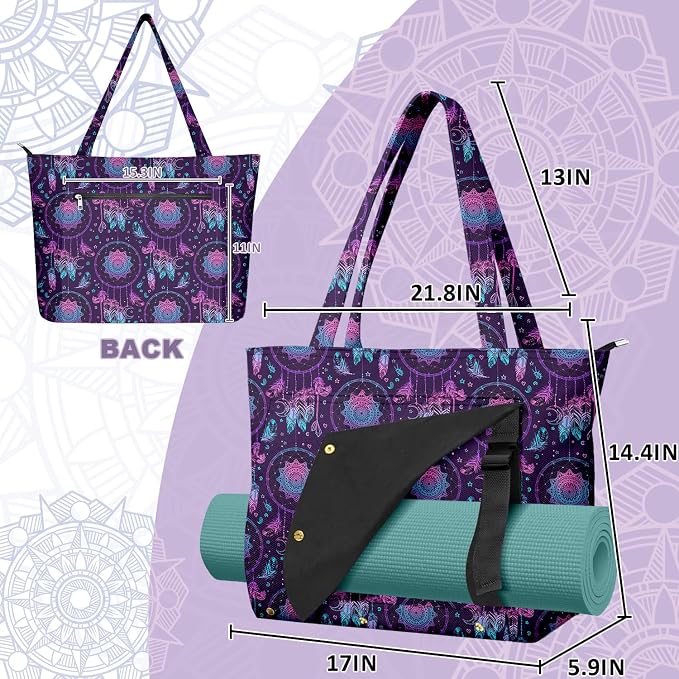 Yoga Bag for Women, Large Canvas Yoga Mat Tote Bag with Yoga Mat Carrier - Large Mat Pocket Fitness Tote for Pilates, Gym, Travel, Office & Beach