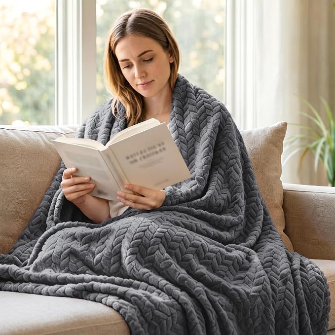 Exclusivo Mezcla Soft Fleece Bed Blanket Queen Size, 90”x90”, Dark Grey | Cozy Fluffy Lightweight Blankets for Summer, Decorative Plush Flannel Throws for Living room, Bedroom with Leaves Pattern