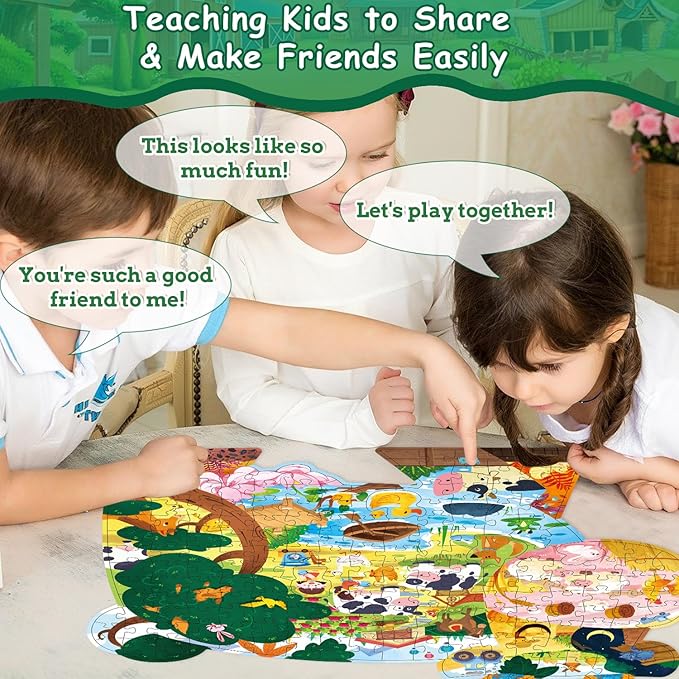 Animal Puzzles for Kids Ages 6-8 200 Piece Cow Jigsaw Puzzles Farm Animal Shape Floor Puzzle Ages 8-10 Learning Educational Toy Birthday Gift for Boys Girls Ages 10-12