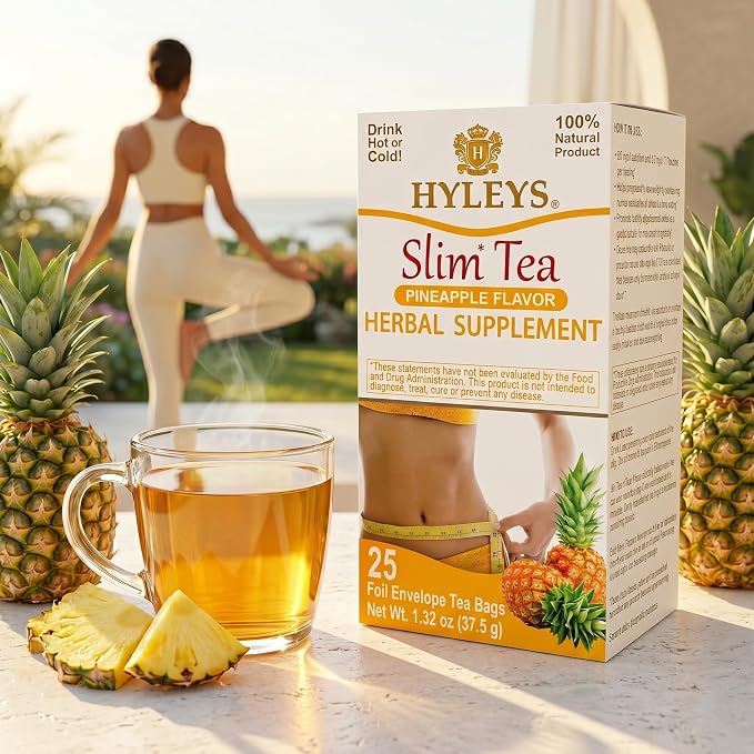 Hyleys Slim Tea Pineapple Flavor - Weight Loss Herbal Supplement Cleanse and Detox - 25 Tea Bags (1 Pack)
