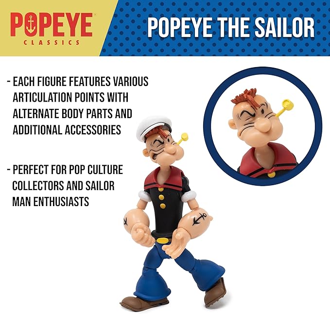 Boss Fight Studio Popeye Classics Set of 4 Villain Action Figures - Popeye, Bluto, Sea Hag, & The Goon - Highly Articulated Collectible Figurines with Accessories, Alternate Heads and Hands - 1:12