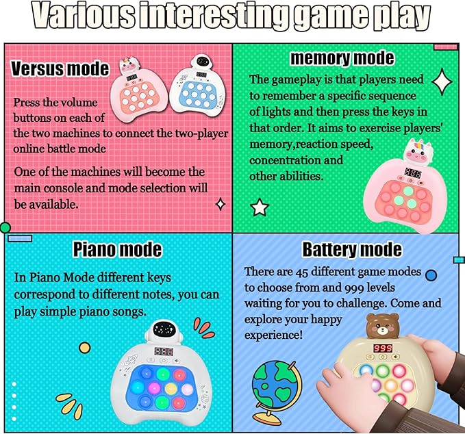Fast Push Pop Fidget Toys for Kids, Handheld Puzzle Game with LED Screen & Multiplayer Mode, Sensory Toys for 3-12 Year Old Girls Boys, Fun Battle Gifts for Friends（Dinosaur）