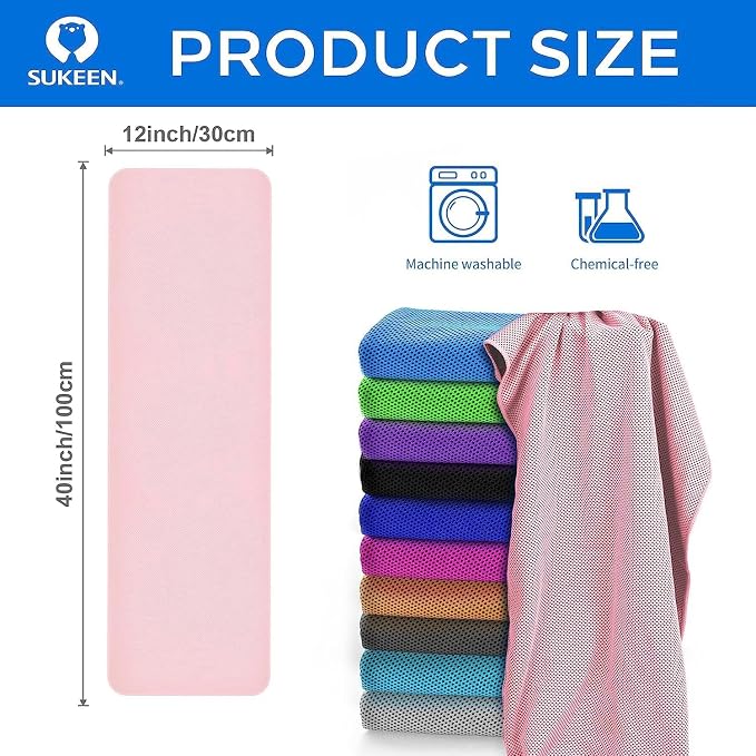 Sukeen 4 Pack Cooling Towels (40"x12") for Neck and Face, Cooling Neck Wraps, Breathable Cooling Towel for Hot Weather, Sweat Towels for Yoga, Sports, Golf, Gym, Camping, Running, Fitness, Workout