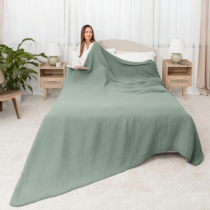 Comfy Cubs Adult Muslin Blanket 90x90” Queen Swaddle Blankets, Fern | 6 Layer Soft, Breathable & Lightweight Muslin Adult Blanket - Machine Washable & Designed in the US Bedding for All Seasons