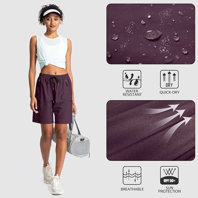 SANTINY Women's 5''/ 7''/9'' Hiking Cargo Shorts Quick Dry Lightweight Summer Shorts for Women Athletic Golf Zipper Pockets