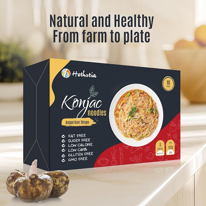 Hethstia Konjac Shirataki Angel Hair Noodles, Low Carb Asian Pasta, 10 Pack | Ready To Eat, Keto Friendly, Vegan, Gluten Free, Sugar Free, Plant Based, Low Calorie Meal, Quick Asian Style Noodle Option