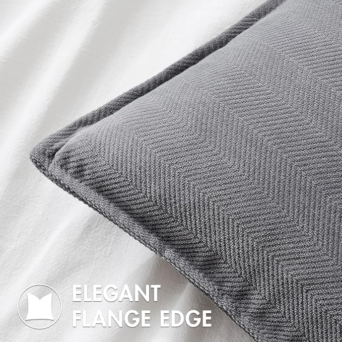 MIULEE Pack of 2 Grey Euro Shams Chenille Pillow Covers 24x24 Inch | Decorative Soft Couch Throw Pillows,Farmhouse Cushion Covers,Elegant Design for Sofa,Bed,Living Room,Summer Decor