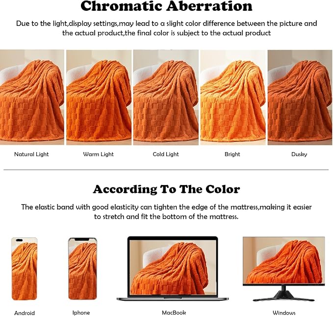 NEWCOSPLAY 3D Checkered Flannel Queen Blanket, Orange Checkered, 90"x90" | Super Soft Cute Lightweight Decorative Premium Silky Fleece Blanket for Couch Sofa Bed, Gift for Women Men, All Season Use