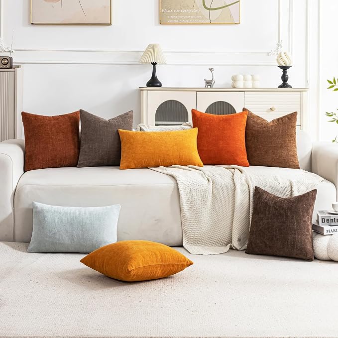 Set of 4 Soft Textured Decorative Throw Pillow Covers 22x22 Inch Cozy Farmhouse Cushion Cover Square Accent Pillow Cases for Bed Couch Sofa Living Room, Burnt Orange
