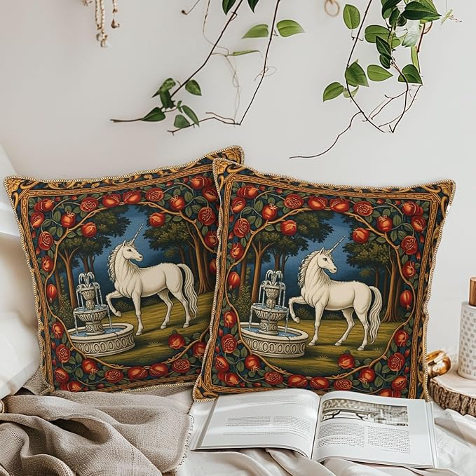 Vintage Horse Floral Velvet Pillow Covers 20x20 Inch Tapestry Art Flowers Throw Pillows for Couch Cushion Covers Pillowcase European French Country Pillow Cases for Sofa Bed Bedroom