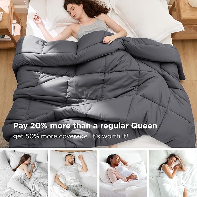 Bedsure Comforter Duvet Insert - Quilted Comforters Oversize Queen Size, All Season Duvet, GentleSoft Down Alternative Bedding, with 8 Tabs, Gifts for Women/Men, Grey, Oversize Queen 98 x 98 Inches