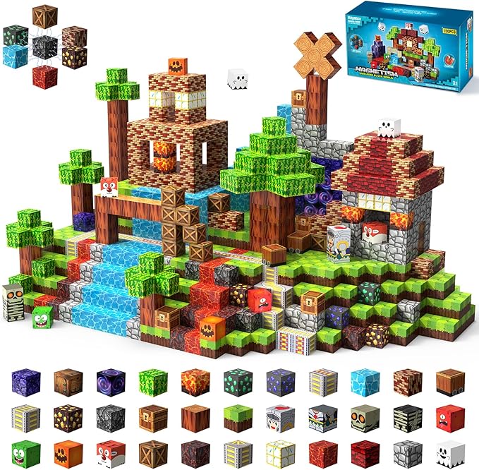 Magnetic Blocks, 150PCS Magnetic Building Blocks Cubes, STEM Magnet Blocks, Stacking Magnets Toy, Sensory Play Christmas Birthday Gifts for Boys and Girls Age 3+ Years Old