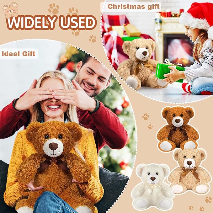 Zhanmai 18 Pcs 14 Inch Bears Stuffed Animal 2025 Graduation Gifts Bulk Plush Bear Toys for Birthday Baby Shower Party Favor(Light Brown, Dark Brown, White)