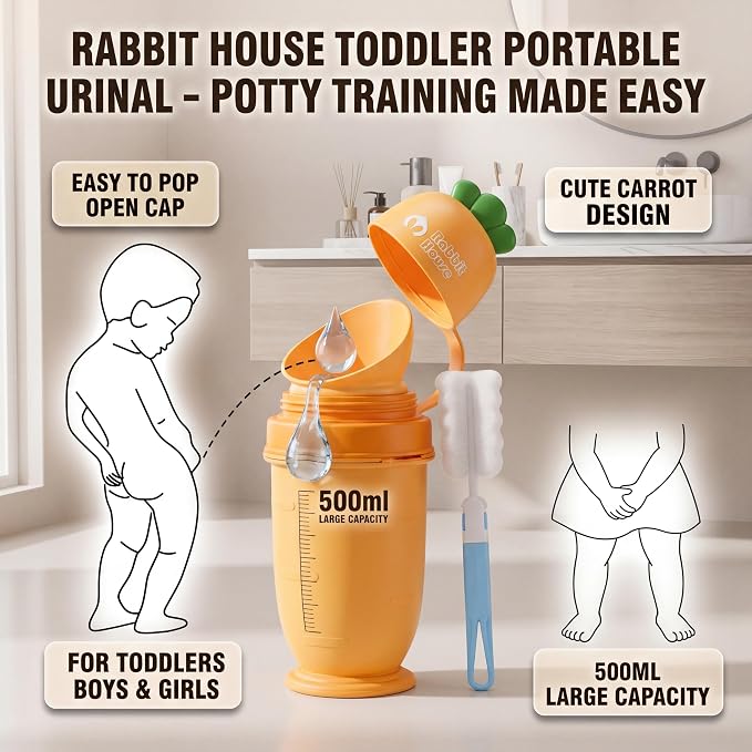 Cute Potty Training Toilet for Toddlers Boys and Girls, Portable Urinal with Clean Brush, Emergency Toilet Pee Bottle Pee Cup for Toddler Car Travel, Camping, Outside (Lemon Yellow)