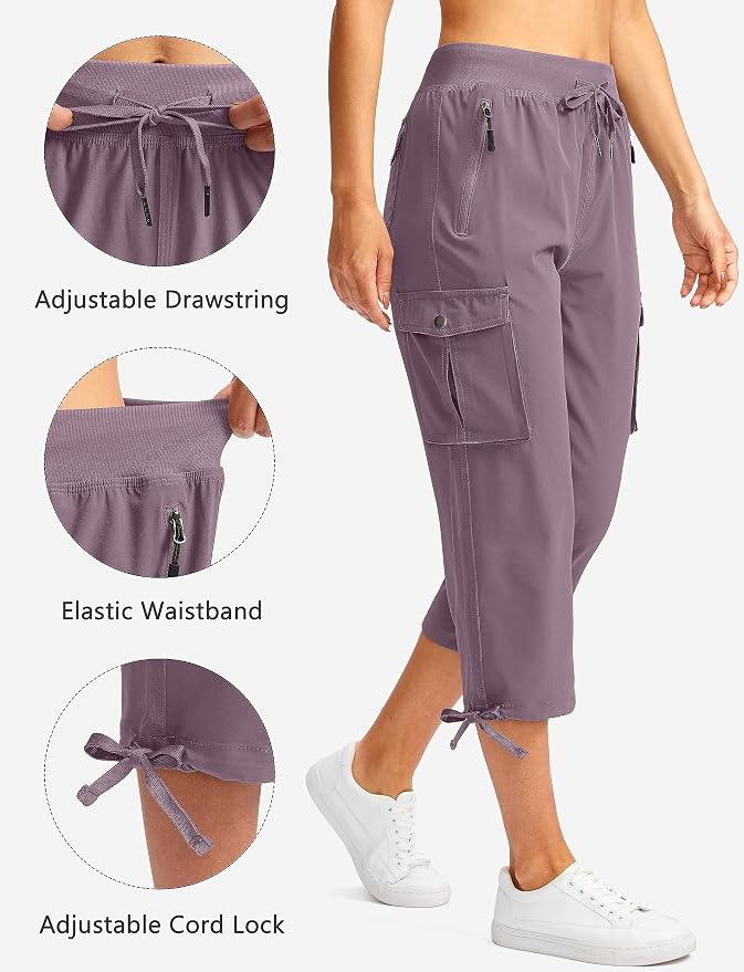 Soothfeel Women's Cargo Capris Pants with 6 Pockets Lightweight Quick Dry Travel Hiking Summer Pants for Women Casual