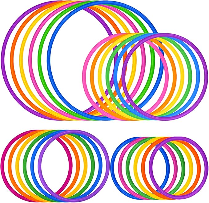 Topbuti 24 Pcs Multicolor Plastic Toss Rings Ring Toss Game Carnival Rings for Speed and Agility Practice Games, Garden Backyard Outdoor Games, Bridal Shower Game, Game Booth (4 Sizes)